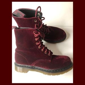 Dr. Martins Red Velvet Boots Air Ware